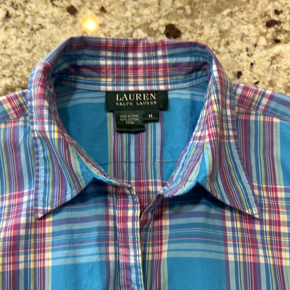 Lauren Ralph Lauren Blue Plaid Button Down Shirt - Picture 4 of 13